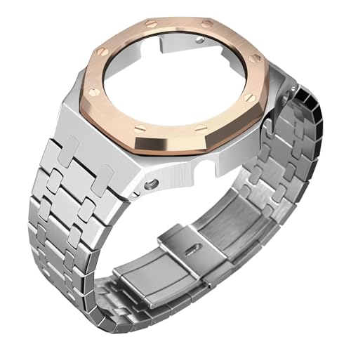 ROUHO Metallisches Uhrarmband Gehäuse Ersatz-Set, Edelstahl Armband Bezel Uhr-Zubehörteile für Casio Mens G-Shock GA2100/GA-2110-Silber + Rose Gold ROUHO Metallisches Uhrarmband Gehäuse Ersatz-Set, Edelstahl Armband Bezel Uhr-Zubehörteile für Casio Mens G-Shock GA2100/GA-2110-Silber + Rose Gold von ROUHO