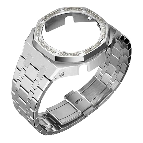 ROUHO Metallisches Uhrarmband Gehäuse Ersatz-Set, Edelstahl Armband Bezel Uhr-Zubehörteile für Casio Mens G-Shock GA2100/GA-2110-Silber 2 von ROUHO
