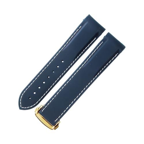 ROUHO Modifizierte Silikon Herren Uhr Armband Gold Fold-Over Verschluss Uhrband für Seamaster 300 Planet Ocean 600m-Blau + Weiß 20mm von ROUHO