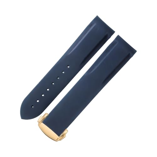 ROUHO Modifizierte Silikon Herren Uhr Armband Gold Fold-Over Verschluss Uhrband für Seamaster 300 Planet Ocean 600m-Blau 21mm von ROUHO