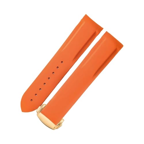 ROUHO Modifizierte Silikon Herren Uhr Armband Gold Fold-Over Verschluss Uhrband für Seamaster 300 Planet Ocean 600m-Orange 22mm von ROUHO