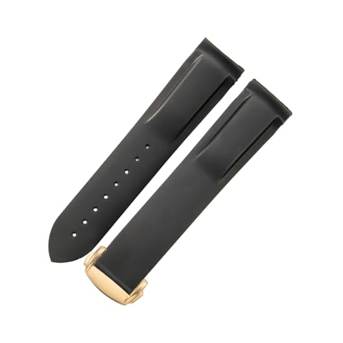 ROUHO Modifizierte Silikon Herren Uhr Armband Gold Fold-Over Verschluss Uhrband für Seamaster 300 Planet Ocean 600m-Schwarz 19mm von ROUHO