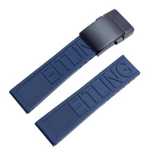 ROUHO Schweißdichte Silikon Gummi Uhr Armband Edelstahl Matt Klappverschluss für Breitling Avenger Colt Superocean Challenger-Blau + Schwarz Schnalle 20mm von ROUHO