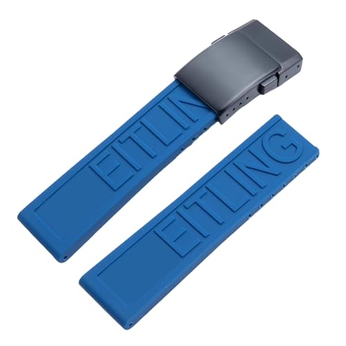 ROUHO Schweißdichte Silikon Gummi Uhr Armband Edelstahl Matt Klappverschluss für Breitling Avenger Colt Superocean Challenger-Hellblau + Schwarz Schnalle 20mm von ROUHO