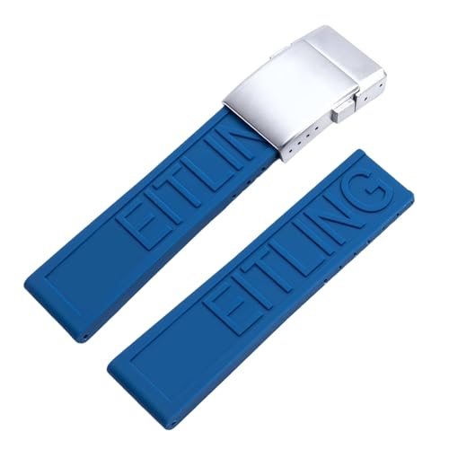 ROUHO Schweißdichte Silikon Gummi Uhr Armband Edelstahl Matt Klappverschluss für Breitling Avenger Colt Superocean Challenger-Hellblau + Silber Schnalle 20mm von ROUHO