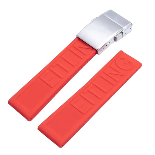 ROUHO Schweißdichte Silikon Gummi Uhr Armband Edelstahl Matt Klappverschluss für Breitling Avenger Colt Superocean Challenger-Rot + Silber Schnalle 20mm von ROUHO