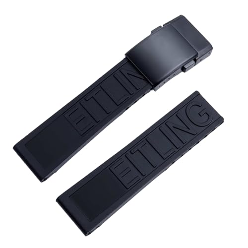 ROUHO Schweißdichte Silikon Gummi Uhr Armband Edelstahl Matt Klappverschluss für Breitling Avenger Colt Superocean Challenger-Schwarz + Schwarz Schnalle 20mm von ROUHO