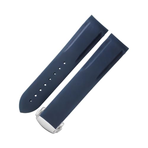 ROUHO Silikon Herren Uhr Armband Sport Silber Faltschnalle Uhr Ersatz Armband für Seamaster 300 Planet Ocean 600m-Blau 21mm von ROUHO