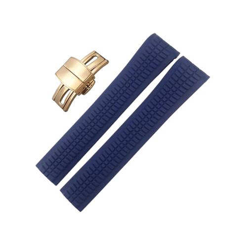 ROUHO Silikon Herren Uhr Armband verstellbar Wasserdicht Ersatz Uhrband für Patek Philippe Aquanaut 5164 5167-Blau + Roségold Schnalle von ROUHO