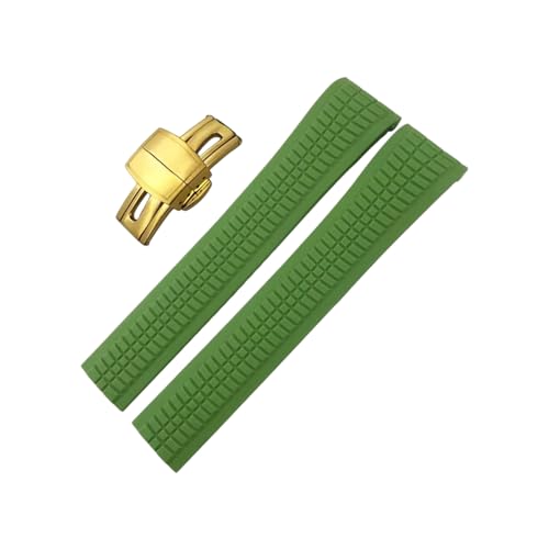ROUHO Silikon Herren Uhr Armband verstellbar Wasserdicht Ersatz Uhrband für Patek Philippe Aquanaut 5164 5167-Grün + Gold Schnalle von ROUHO