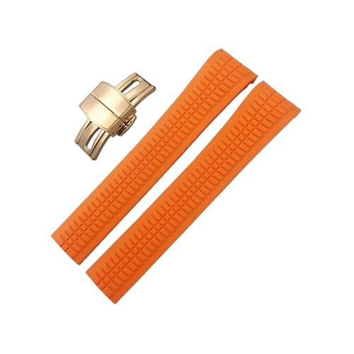 ROUHO Silikon Herren Uhr Armband verstellbar Wasserdicht Ersatz Uhrband für Patek Philippe Aquanaut 5164 5167-Orange + Roségold Schnalle von ROUHO