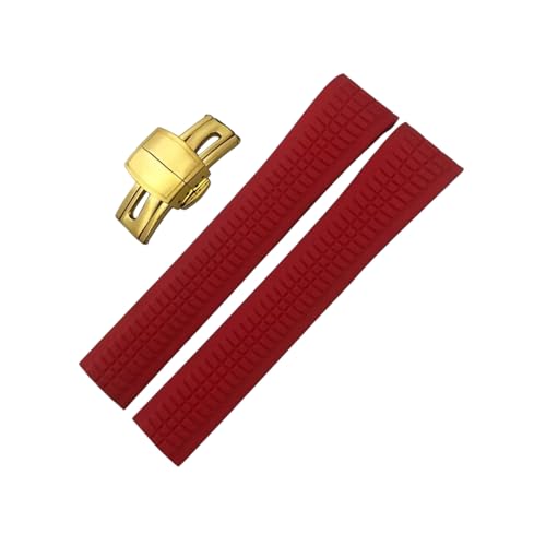 ROUHO Silikon Herren Uhr Armband verstellbar Wasserdicht Ersatz Uhrband für Patek Philippe Aquanaut 5164 5167-Rot + Gold Schnalle von ROUHO