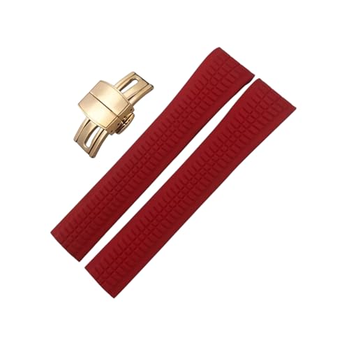 ROUHO Silikon Herren Uhr Armband verstellbar Wasserdicht Ersatz Uhrband für Patek Philippe Aquanaut 5164 5167-Rot + Roségold Schnalle von ROUHO