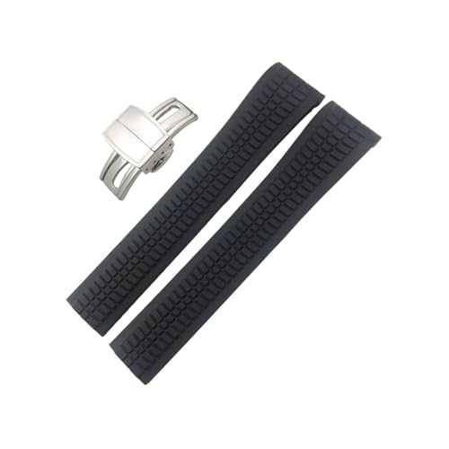ROUHO Silikon Herren Uhr Armband verstellbar Wasserdicht Ersatz Uhrband für Patek Philippe Aquanaut 5164 5167-Schwarz + Silber Schnalle von ROUHO