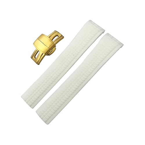 ROUHO Silikon Herren Uhr Armband verstellbar Wasserdicht Ersatz Uhrband für Patek Philippe Aquanaut 5164 5167-Weiß + Gold Schnalle von ROUHO
