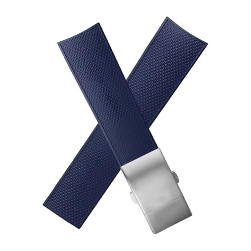 ROUHO Silikon Sport Tauchen Uhr Armband Haltbare Gummi Uhr Armband mit Klappverschluss für Longines HydroConquest L3.742 642 781 782-Blau 21mm von ROUHO