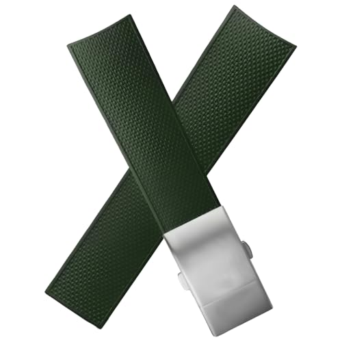 ROUHO Silikon Sport Tauchen Uhr Armband Haltbare Gummi Uhr Armband mit Klappverschluss für Longines HydroConquest L3.742 642 781 782-Grün 19mm von ROUHO