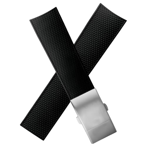 ROUHO Silikon Sport Tauchen Uhr Armband Haltbare Gummi Uhr Armband mit Klappverschluss für Longines HydroConquest L3.742 642 781 782-Schwarz 19mm von ROUHO