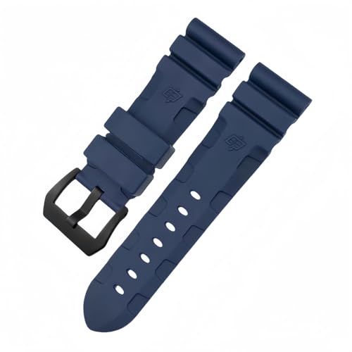 ROUHO Wasserdichtes Silikon Uhrenarmband mit Pin-Schnalle Herren Uhr Armband für Panerai PAM111-Blau + Schwarz Schnalle 24mm von ROUHO