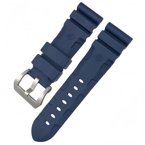 ROUHO Wasserdichtes Silikon Uhrenarmband mit Pin-Schnalle Herren Uhr Armband für Panerai PAM111-Blau + Silber Schnalle 26mm von ROUHO