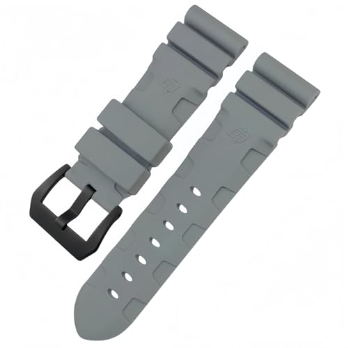 ROUHO Wasserdichtes Silikon Uhrenarmband mit Pin-Schnalle Herren Uhr Armband für Panerai PAM111-Grau + Schwarz Schnalle 26mm von ROUHO