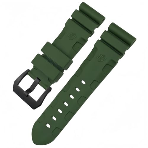 ROUHO Wasserdichtes Silikon Uhrenarmband mit Pin-Schnalle Herren Uhr Armband für Panerai PAM111-Grün + Schwarz Schnalle 24mm von ROUHO