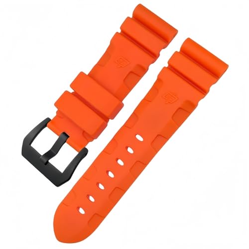 ROUHO Wasserdichtes Silikon Uhrenarmband mit Pin-Schnalle Herren Uhr Armband für Panerai PAM111-Orange + Schwarz Schnalle 26mm von ROUHO