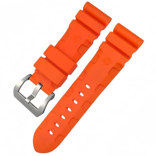 ROUHO Wasserdichtes Silikon Uhrenarmband mit Pin-Schnalle Herren Uhr Armband für Panerai PAM111-Orange + Silber Schnalle 26mm von ROUHO