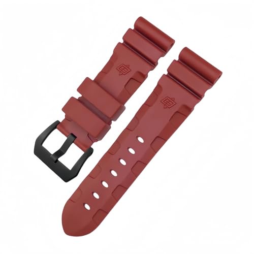 ROUHO Wasserdichtes Silikon Uhrenarmband mit Pin-Schnalle Herren Uhr Armband für Panerai PAM111-Rot + Schwarz Schnalle 24mm von ROUHO