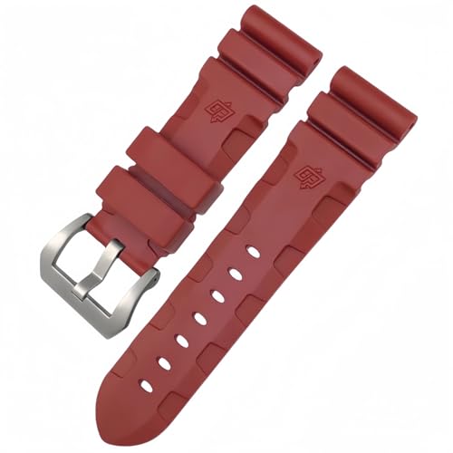 ROUHO Wasserdichtes Silikon Uhrenarmband mit Pin-Schnalle Herren Uhr Armband für Panerai PAM111-Rot + Silber Schnalle 24mm von ROUHO