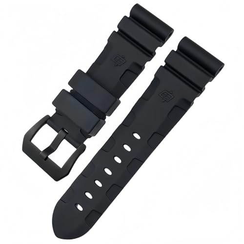 ROUHO Wasserdichtes Silikon Uhrenarmband mit Pin-Schnalle Herren Uhr Armband für Panerai PAM111-Schwarz + Schwarz Schnalle 26mm von ROUHO