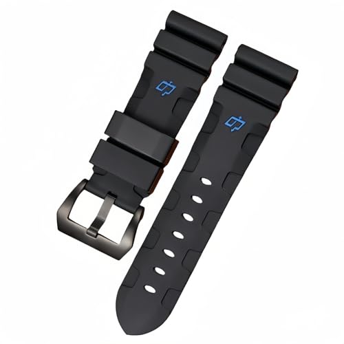 ROUHO Wasserdichtes Silikon Uhrenarmband mit Pin-Schnalle Herren Uhr Armband für Panerai PAM111-Schwarz 1 + Schwarz Schnalle 26mm von ROUHO