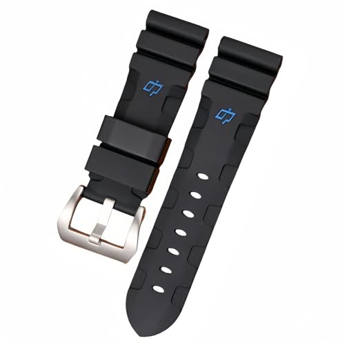 ROUHO Wasserdichtes Silikon Uhrenarmband mit Pin-Schnalle Herren Uhr Armband für Panerai PAM111-Schwarz 1 + Silber Schnalle 24mm von ROUHO