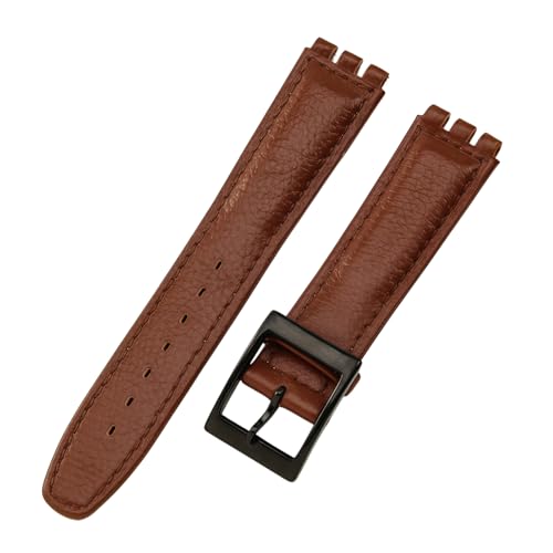 ROUREOX 17mm Echtleder-Damen-Uhrenarmband Verstellbar Edelstahl-Schloss Ersatz-Uhrenband für Swatch YCS YAS YGS-Braun A+Schwarz von ROUREOX
