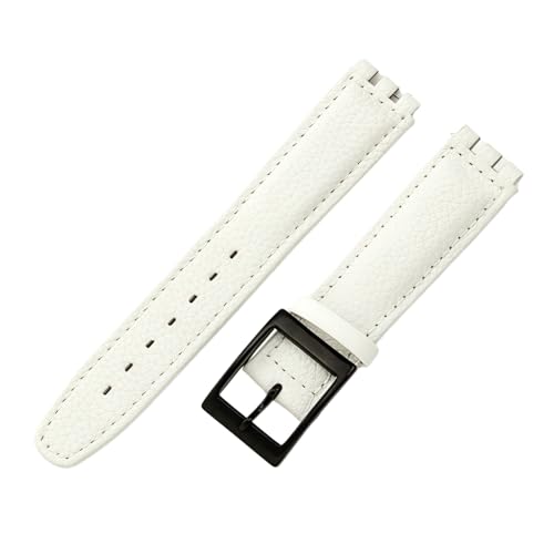 ROUREOX 17mm Echtleder-Damen-Uhrenarmband Verstellbar Edelstahl-Schloss Ersatz-Uhrenband für Swatch YCS YAS YGS-Weiß A+Schwarz von ROUREOX