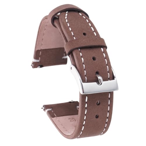 ROUREOX 18mm Vintage Uhrarmbänder Glattes Echtes Leder Armband Rostfreier Stahlverschluss Zubehör-Dunkelbraun + Weiß von ROUREOX