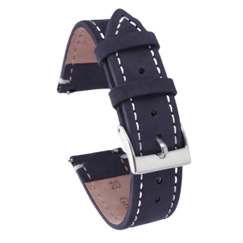 ROUREOX 18mm Vintage Uhrarmbänder Glattes Echtes Leder Armband Rostfreier Stahlverschluss Zubehör-Dunkelgrau + Weiß von ROUREOX