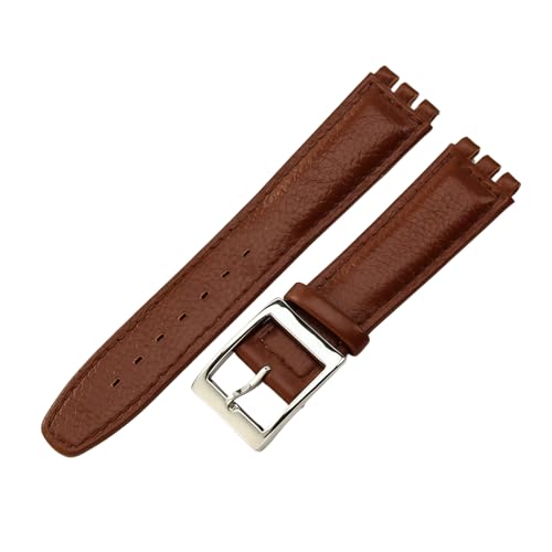 ROUREOX 19mm Echtleder-Damen-Uhrenarmband Verstellbar Edelstahl-Schloss Ersatz-Uhrenband für Swatch YCS YAS YGS-Braun A+Silber von ROUREOX