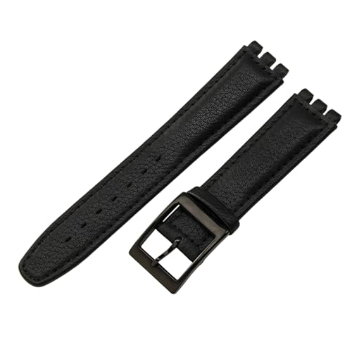 ROUREOX 19mm Echtleder-Damen-Uhrenarmband Verstellbar Edelstahl-Schloss Ersatz-Uhrenband für Swatch YCS YAS YGS-Schwarz A+Schwarz von ROUREOX