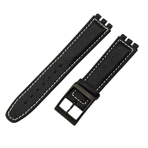 ROUREOX 19mm Echtleder-Damen-Uhrenarmband Verstellbar Edelstahl-Schloss Ersatz-Uhrenband für Swatch YCS YAS YGS-Schwarz A+Weiß+Schwarz von ROUREOX