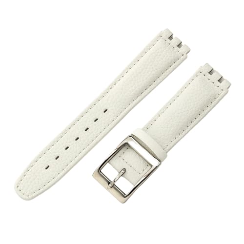 ROUREOX 19mm Echtleder-Damen-Uhrenarmband Verstellbar Edelstahl-Schloss Ersatz-Uhrenband für Swatch YCS YAS YGS-Weiß A+Silber von ROUREOX
