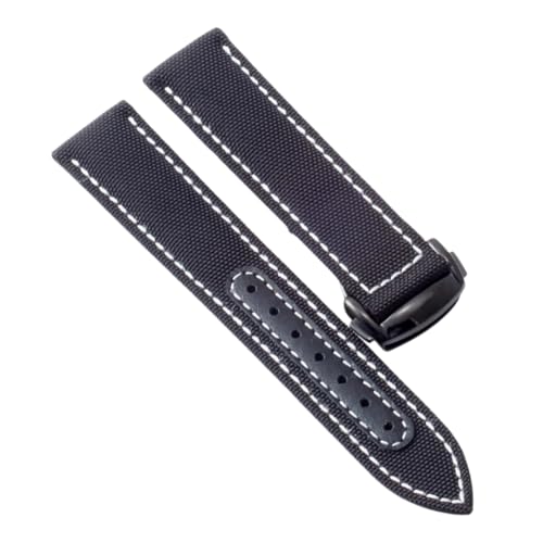 ROUREOX 19mm Gewebtes Nylonleder Uhrarmband Verstellbarer Ausziehverschluss Echter Leder Uhrarmband für OMEGA Seamaster Speedmaster De Ville series-Schwarz + Weiß von ROUREOX