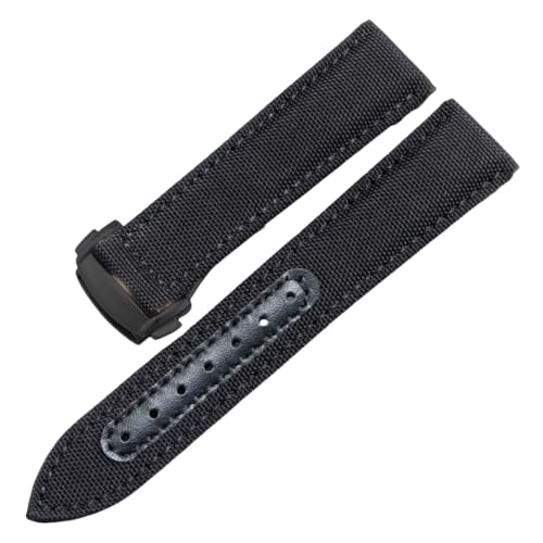 ROUREOX 19mm Gewebtes Nylonleder Uhrarmband Verstellbarer Ausziehverschluss Echter Leder Uhrarmband für OMEGA Seamaster Speedmaster De Ville series-Schwarz von ROUREOX