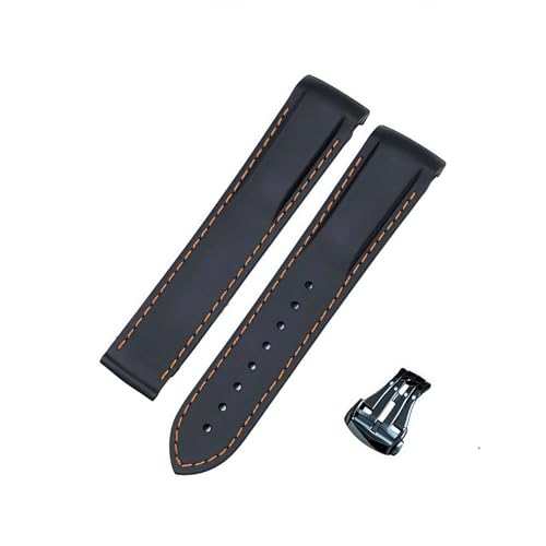ROUREOX 19mm Kautschuk-Silikon-Uhrarmband Spitzverschluss-Armband für Omega AT150 300 De Ville Planet Ocean-Schwarz + Orange Linie + Schwarze Schnalle von ROUREOX