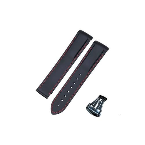 ROUREOX 19mm Kautschuk-Silikon-Uhrarmband Spitzverschluss-Armband für Omega AT150 300 De Ville Planet Ocean-Schwarz + rote Linie + Schwarze Schnalle von ROUREOX
