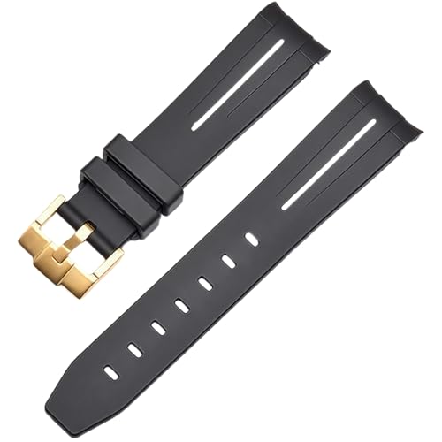 ROUREOX 20mm Gummi Uhrband Ersatzarmband Accessoire für Herren für Rolex Datejust Deepsea-Schwarz + Weiß Linie + Gold Schnalle von ROUREOX