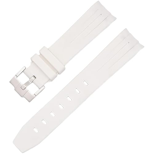 ROUREOX 20mm Gummi Uhrband Ersatzarmband Accessoire für Herren für Rolex Dayjust Sub GMT-Weiße + Silber Schnalle von ROUREOX