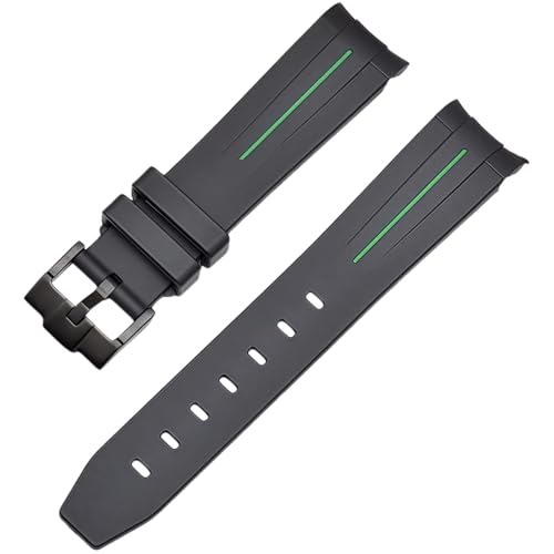 ROUREOX 20mm Gummi Uhrband Ersatzarmband Accessoire für Herren für Rolex Daytona Explorer-Schwarz + Grüne Linie + Schwarze Schnalle von ROUREOX
