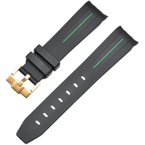 ROUREOX 20mm Gummi Uhrband Ersatzarmband Accessoire für Herren für Rolex Submariner GMT Yacht-Master-Schwarz + Grün Linie + Gold Schnalle von ROUREOX