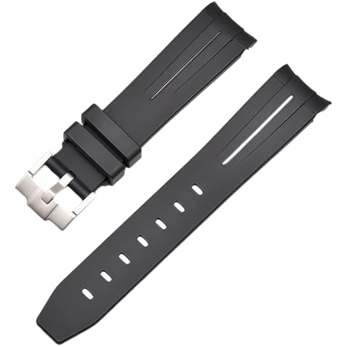 ROUREOX 20mm Gummi Uhrband Ersatzarmband Accessoire für Herren für Rolex Submariner-Schwarz + Silber Schnalle von ROUREOX
